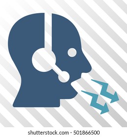 Cyan And Blue Operator Shout interface pictogram. Vector pictograph style is a flat bicolor symbol on diagonal hatch transparent background.