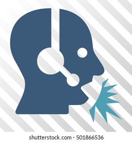 Cyan And Blue Operator Speech interface icon. Vector pictograph style is a flat bicolor symbol on diagonal hatch transparent background.