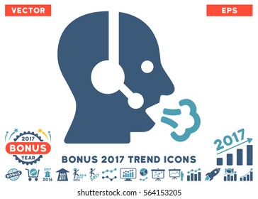 Cyan And Blue Operator Speech pictogram with bonus 2017 year trend icon set. Vector illustration style is flat iconic bicolor symbols, white background.