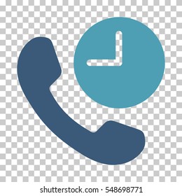 Cyan And Blue Phone Time interface icon. Vector pictogram style is a flat bicolor symbol on chess transparent background.