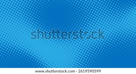 Cyan blue pop art background with halftone polka dots in retro comic style