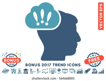 Cyan And Blue Problem Brainstorm pictogram with bonus 2017 year trend design elements. Vector illustration style is flat iconic bicolor symbols, white background.
