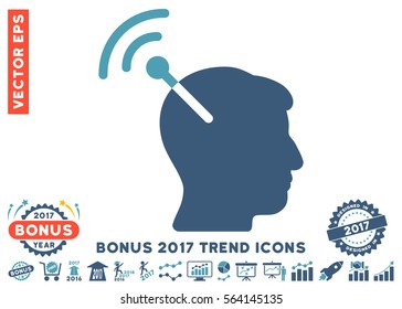 Cyan And Blue Radio Neural Interface pictograph with bonus 2017 trend icon set. Vector illustration style is flat iconic bicolor symbols, white background.