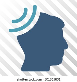 Cyan And Blue Radio Reception Brain toolbar icon. Vector pictograph style is a flat bicolor symbol on diagonal hatch transparent background.