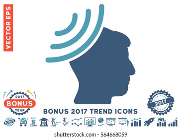 Cyan And Blue Radio Reception Mind icon with bonus 2017 trend images. Vector illustration style is flat iconic bicolor symbols, white background.
