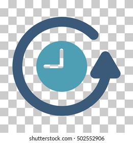 Cyan And Blue Restore Clock toolbar icon. Vector pictogram style is a flat bicolor symbol on chess transparent background.