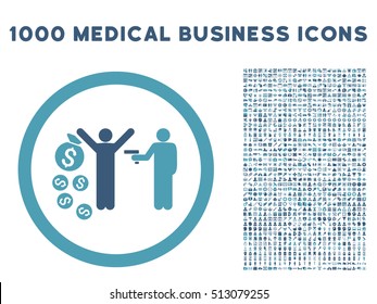 Cyan And Blue Robbery vector bicolor rounded icon. Image style is a flat icon symbol inside a circle, white background. Bonus clip art is 1000 healthcare business symbols.