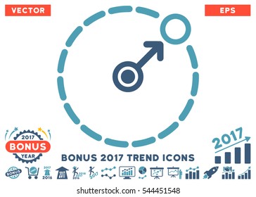 Cyan And Blue Round Area Border icon with bonus 2017 trend symbols. Vector illustration style is flat iconic bicolor symbols, white background.