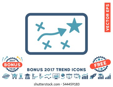 Cyan And Blue Route Plan pictogram with bonus 2017 year trend pictograph collection. Vector illustration style is flat iconic bicolor symbols, white background.
