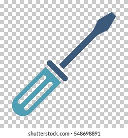 Cyan And Blue Screwdriver interface pictogram. Vector pictograph style is a flat bicolor symbol on chess transparent background.