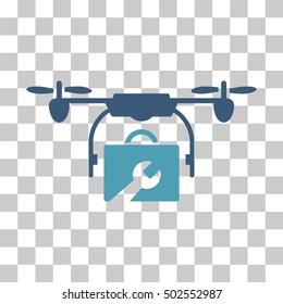 Cyan And Blue Service Drone interface toolbar pictogram. Vector pictogram style is a flat bicolor symbol on chess transparent background.