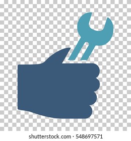 Cyan And Blue Service Hand toolbar pictogram. Vector pictograph style is a flat bicolor symbol on chess transparent background.