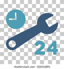 Cyan And Blue Service Hours interface pictogram. Vector pictogram style is a flat bicolor symbol on chess transparent background.
