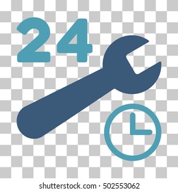 Cyan And Blue Service Hours interface pictogram. Vector pictograph style is a flat bicolor symbol on chess transparent background.