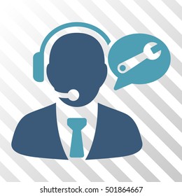 Cyan And Blue Service Manager Message interface icon. Vector pictogram style is a flat bicolor symbol on diagonal hatch transparent background.