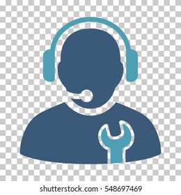 Cyan And Blue Service Operator toolbar pictogram. Vector pictograph style is a flat bicolor symbol on chess transparent background.