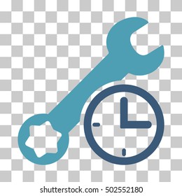 Cyan And Blue Service Time toolbar pictogram. Vector pictograph style is a flat bicolor symbol on chess transparent background.
