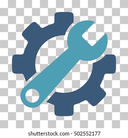 Cyan And Blue Service Tools interface toolbar pictogram. Vector pictograph style is a flat bicolor symbol on chess transparent background.