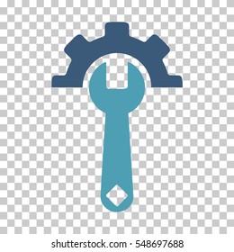 Cyan And Blue Service Tools interface toolbar pictogram. Vector pictogram style is a flat bicolor symbol on chess transparent background.