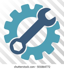 Cyan And Blue Service Tools toolbar icon. Vector pictogram style is a flat bicolor symbol on diagonal hatch transparent background.