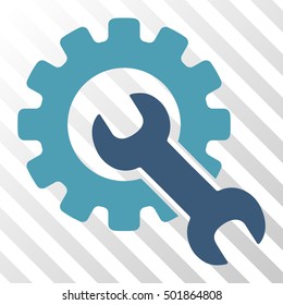 Cyan And Blue Service Tools toolbar pictogram. Vector pictograph style is a flat bicolor symbol on diagonal hatch transparent background.