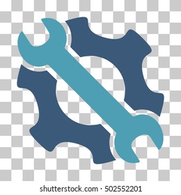 Cyan And Blue Service Tools toolbar pictogram. Vector pictograph style is a flat bicolor symbol on chess transparent background.