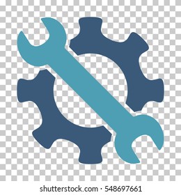 Cyan And Blue Service Tools toolbar icon. Vector pictograph style is a flat bicolor symbol on chess transparent background.