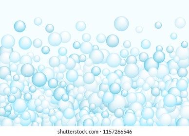 Cyan blue soap foam bubbles vector concept, abstract shampoo soapy effect background. Water and detergent foam bubbles illustration. Round circle blue elements background for hygiene cosmetics soap or
