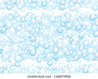 Cyan blue soap foam bubbles vector concept, abstract shampoo soapy effect background. Water and detergent foam bubbles illustration. Circle blue elements background for hygiene cosmetics soap shampoo