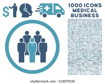 Cyan And Blue Staff vector bicolor rounded icon. Image style is a flat icon symbol inside a circle, white background. Bonus set has 1000 medicine business elements.