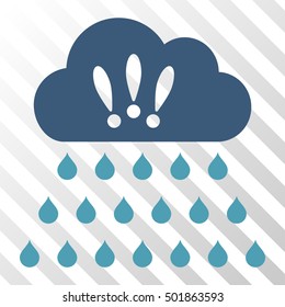 Cyan And Blue Thunderstorm Rain Cloud toolbar pictogram. Vector pictograph style is a flat bicolor symbol on diagonal hatch transparent background.