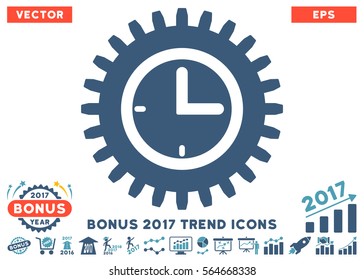Cyan And Blue Time Options icon with bonus 2017 year trend symbols. Vector illustration style is flat iconic bicolor symbols, white background.