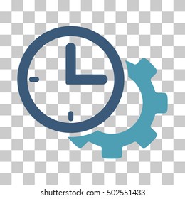 Cyan And Blue Time Setup Gear toolbar icon. Vector pictograph style is a flat bicolor symbol on chess transparent background.
