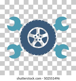 Cyan And Blue Tire Service Wrenches toolbar pictogram. Vector pictogram style is a flat bicolor symbol on chess transparent background.