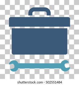 Cyan And Blue Toolbox interface pictogram. Vector pictogram style is a flat bicolor symbol on chess transparent background.