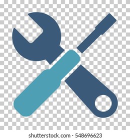 Cyan And Blue Tools interface pictogram. Vector pictograph style is a flat bicolor symbol on chess transparent background.
