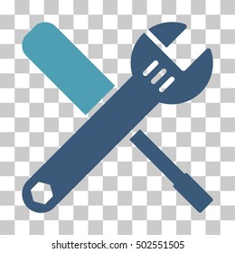 Cyan And Blue Tools interface toolbar icon. Vector pictogram style is a flat bicolor symbol on chess transparent background.