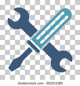 Cyan And Blue Tools toolbar pictogram. Vector pictograph style is a flat bicolor symbol on chess transparent background.