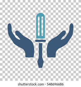 Cyan And Blue Tuning Screwdriver Maintenance interface toolbar pictogram. Vector pictograph style is a flat bicolor symbol on chess transparent background.
