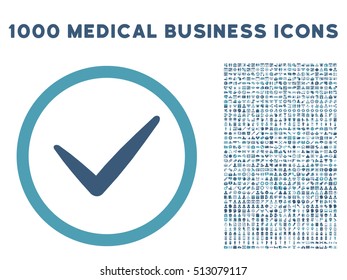 Cyan And Blue Valid vector bicolor rounded icon. Image style is a flat icon symbol inside a circle, white background. Bonus set contains 1000 medical business symbols.