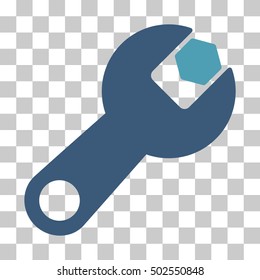 Cyan And Blue Wrench interface toolbar pictogram. Vector pictograph style is a flat bicolor symbol on chess transparent background.