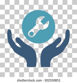 Cyan And Blue Wrench Maintenance interface toolbar pictogram. Vector pictograph style is a flat bicolor symbol on chess transparent background.