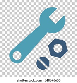 Cyan And Blue Wrench and Nuts toolbar pictogram. Vector pictogram style is a flat bicolor symbol on chess transparent background.