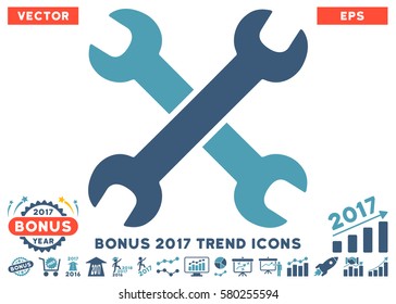 Cyan And Blue Wrenches icon with bonus 2017 year trend design elements. Vector illustration style is flat iconic bicolor symbols, white background.