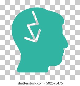 Cyan Brain Electric Strike interface toolbar pictogram. Vector pictogram style is a flat symbol on chess transparent background.