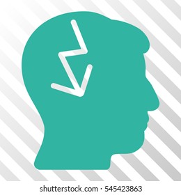 Cyan Brain Electric Strike toolbar pictogram. Vector pictogram style is a flat symbol on diagonal hatch transparent background.
