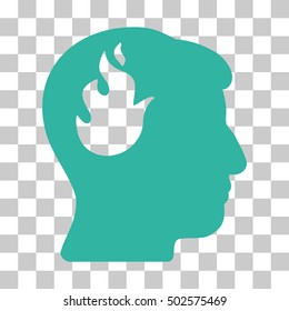 Cyan Brain Fire toolbar pictogram. Vector pictograph style is a flat symbol on chess transparent background.