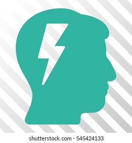 Cyan Brainstorming toolbar pictogram. Vector pictogram style is a flat symbol on diagonal hatch transparent background.