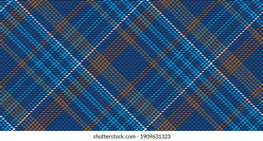 cyan brown and white threads on dark blue fabric texture of traditional checkered gingham repeatable diagonal ornament for plaid, tablecloths, shirts, clothes, dresses, tartan