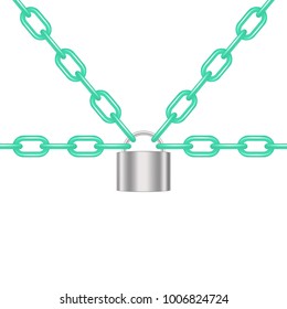 Cyan chains locked by padlock in silver design 